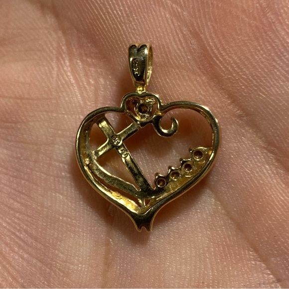 925 STERLING SILVER GOLD VERMEIL, GEMSTONE OC HEART, CROSS PENDANT 23MM, 1.7 G - Picture 3 of 4